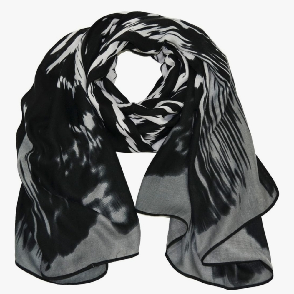 🖤 Black Gray Ombré Zebra Print Lightweight Wrap Scarf 30x72 - Picture 5 of 13